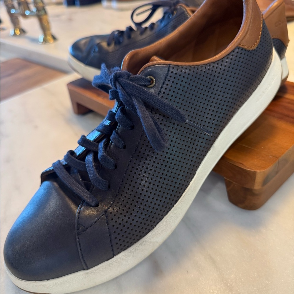 Cole Haan Dark Blue and Tan Perforated Sneakers